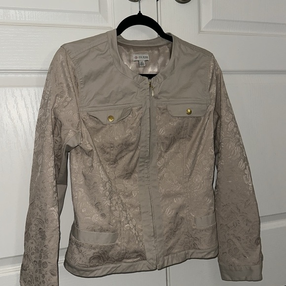 Guess brocade fabric jacket  gold zipper size large - Picture 2 of 8